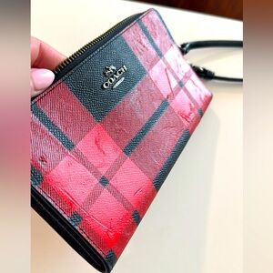 Coach Red Plaid Wristlet